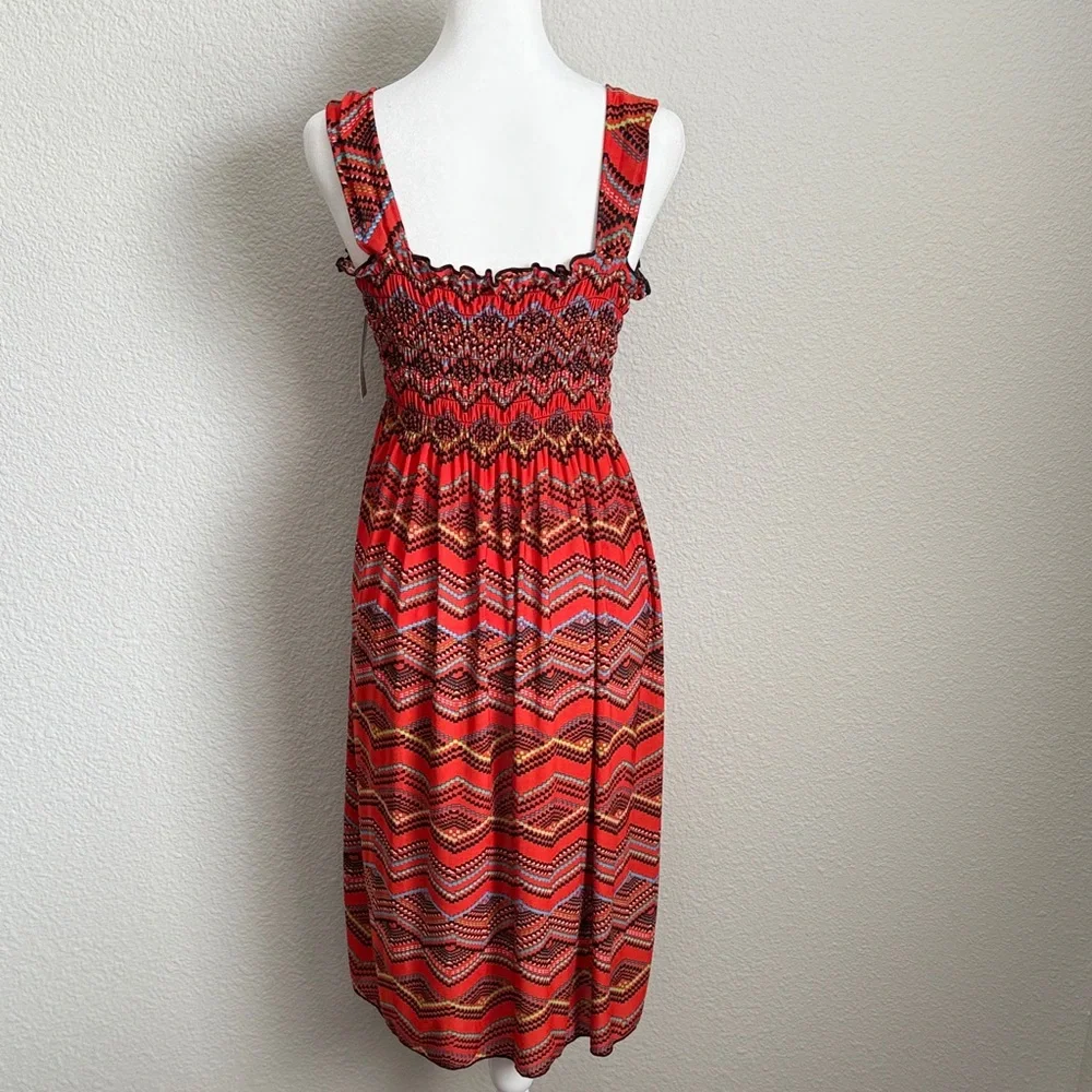 Vibrant Red Patterned Midi Sun Dress - Picture 4 of 11